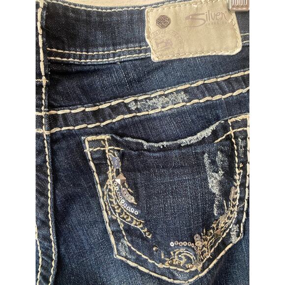 Silver Jeans Co Women's Suki Boot Cut Denim US 26 Embellished Dark Stonewash Y2K - Picture 10 of 11